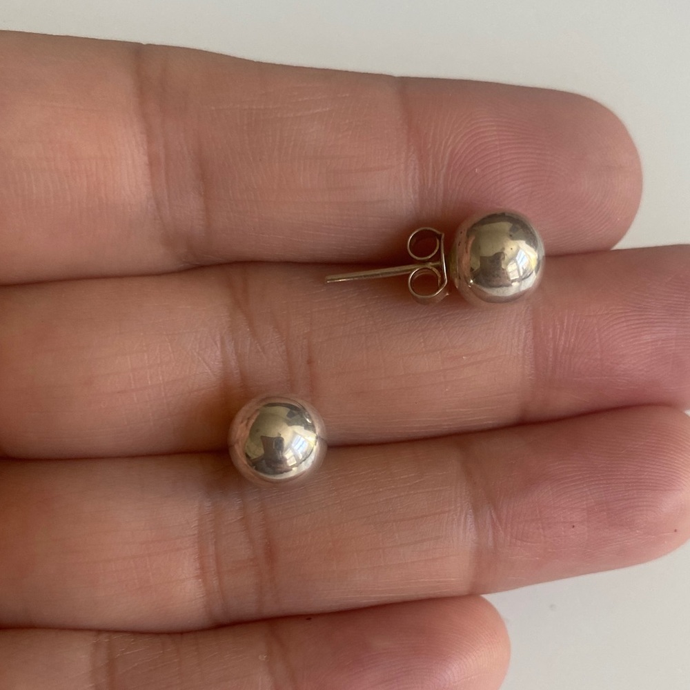 Sterling Silver Ball Earrings 1 - Picture 2 of 5